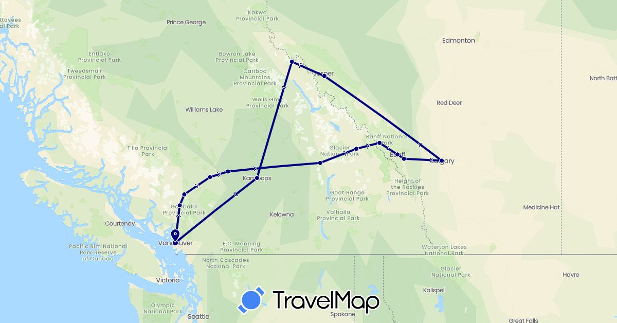 TravelMap itinerary: driving in Canada (North America)